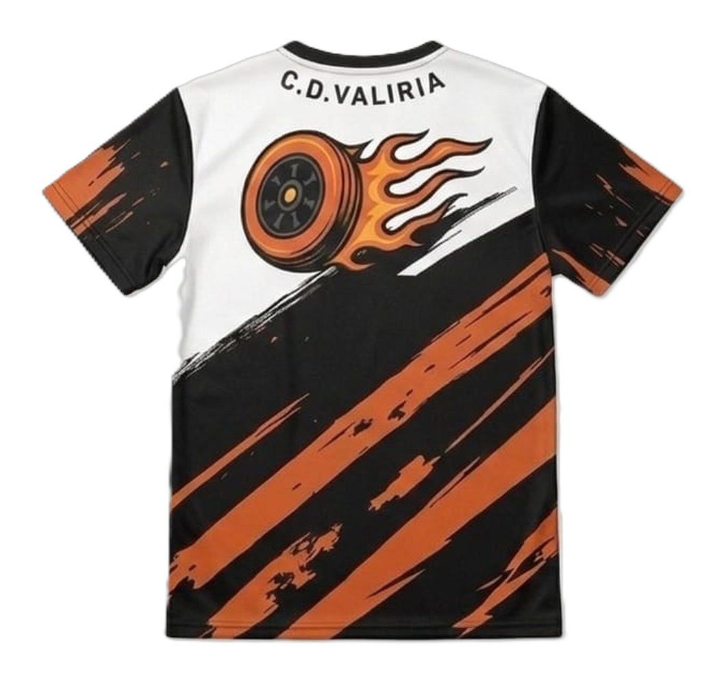 Camiseta técnica naranja Valiria patinaje (reverso)